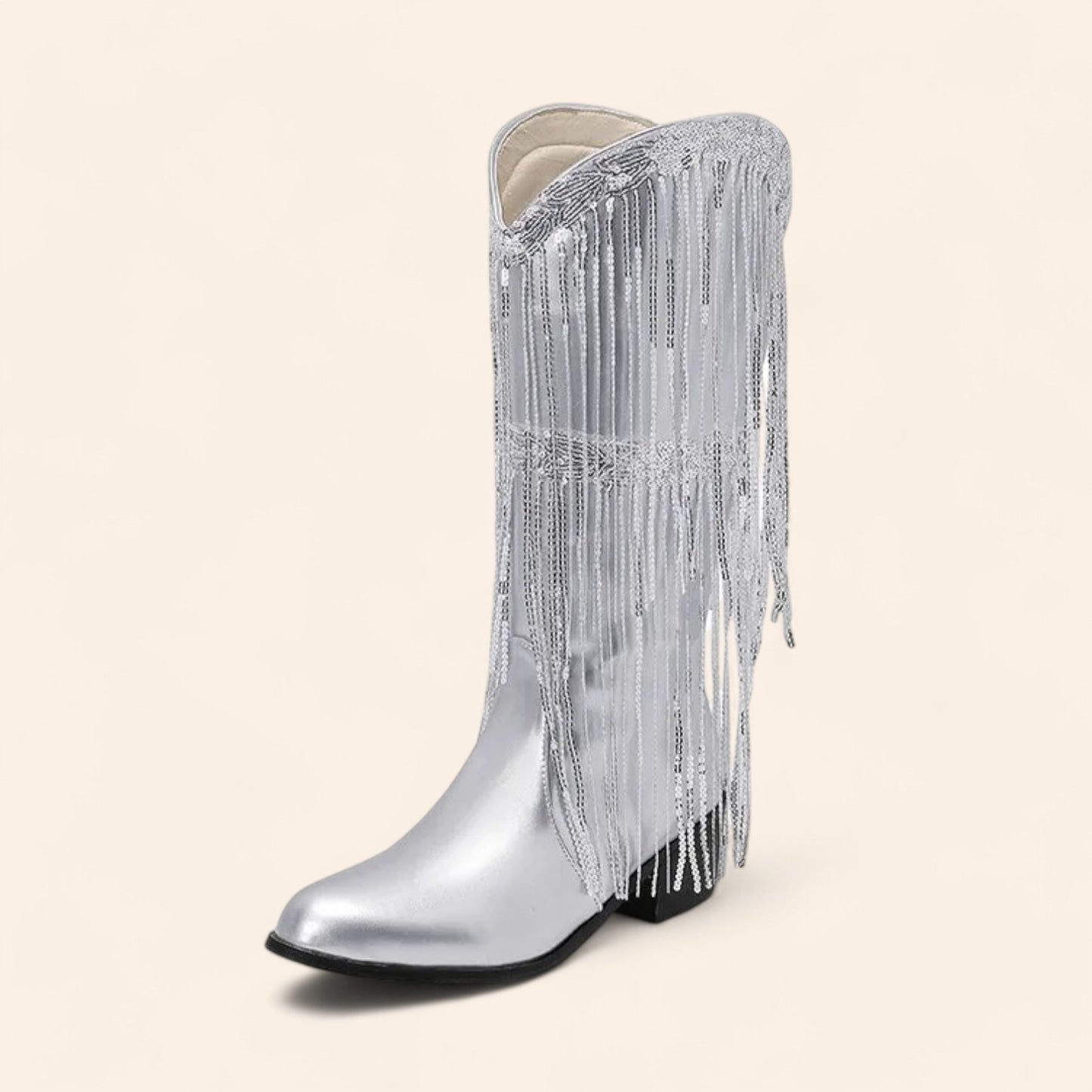 Silver cowboy boots with fringes and black sole - N°37