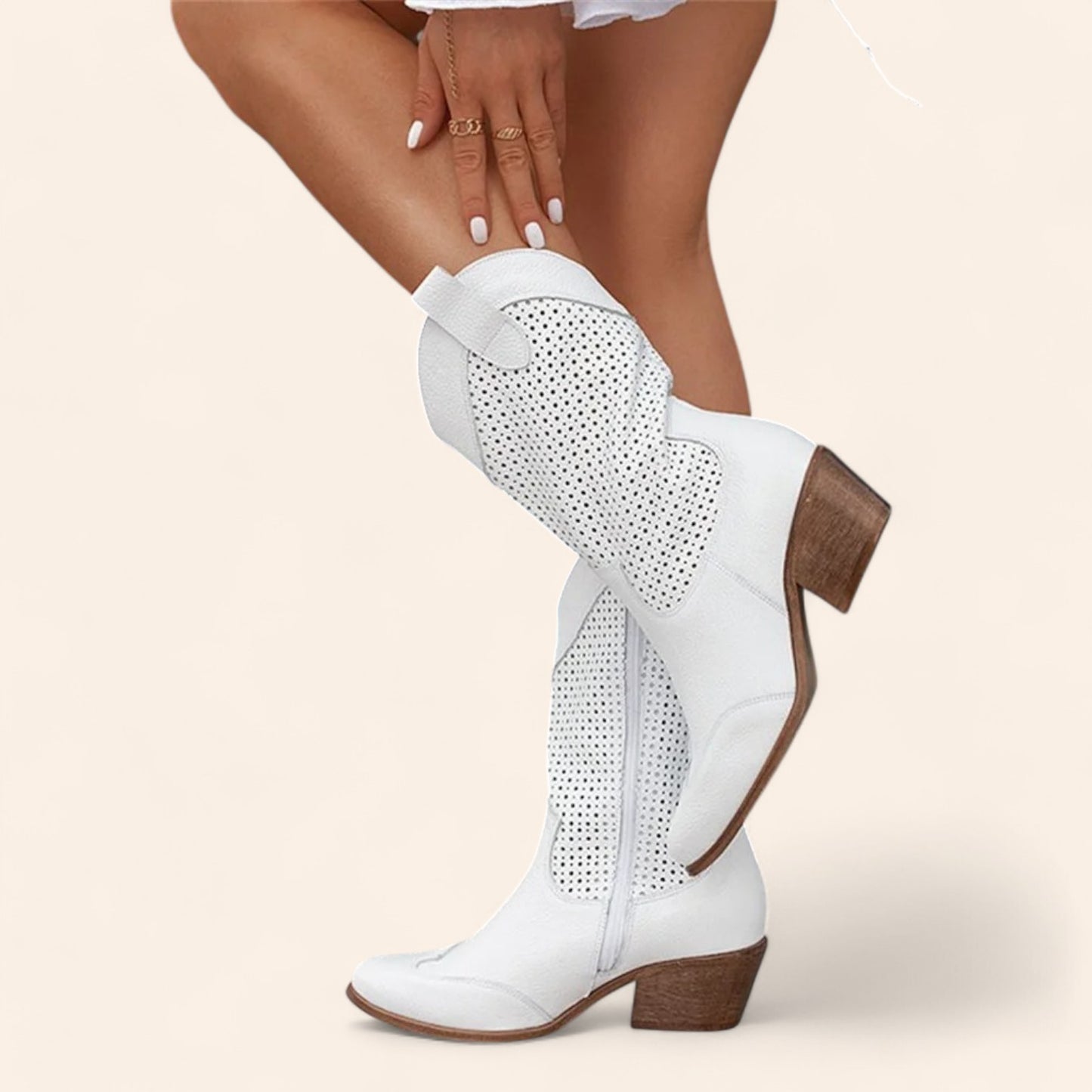 White cowboy boots with perforated design - N°8