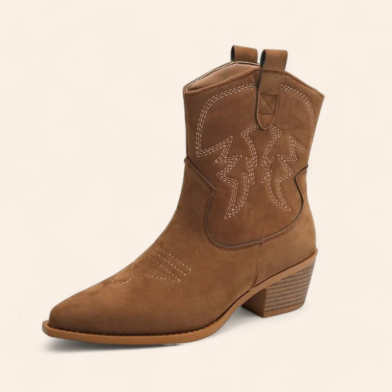 Brown suede cowboy ankle boots with embroidery - N°48