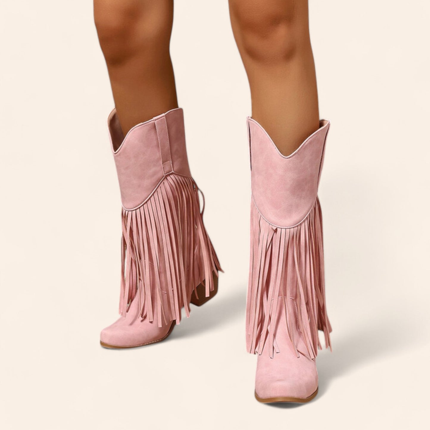 Pink cowboy boots with fringes - Vintage style - N°66