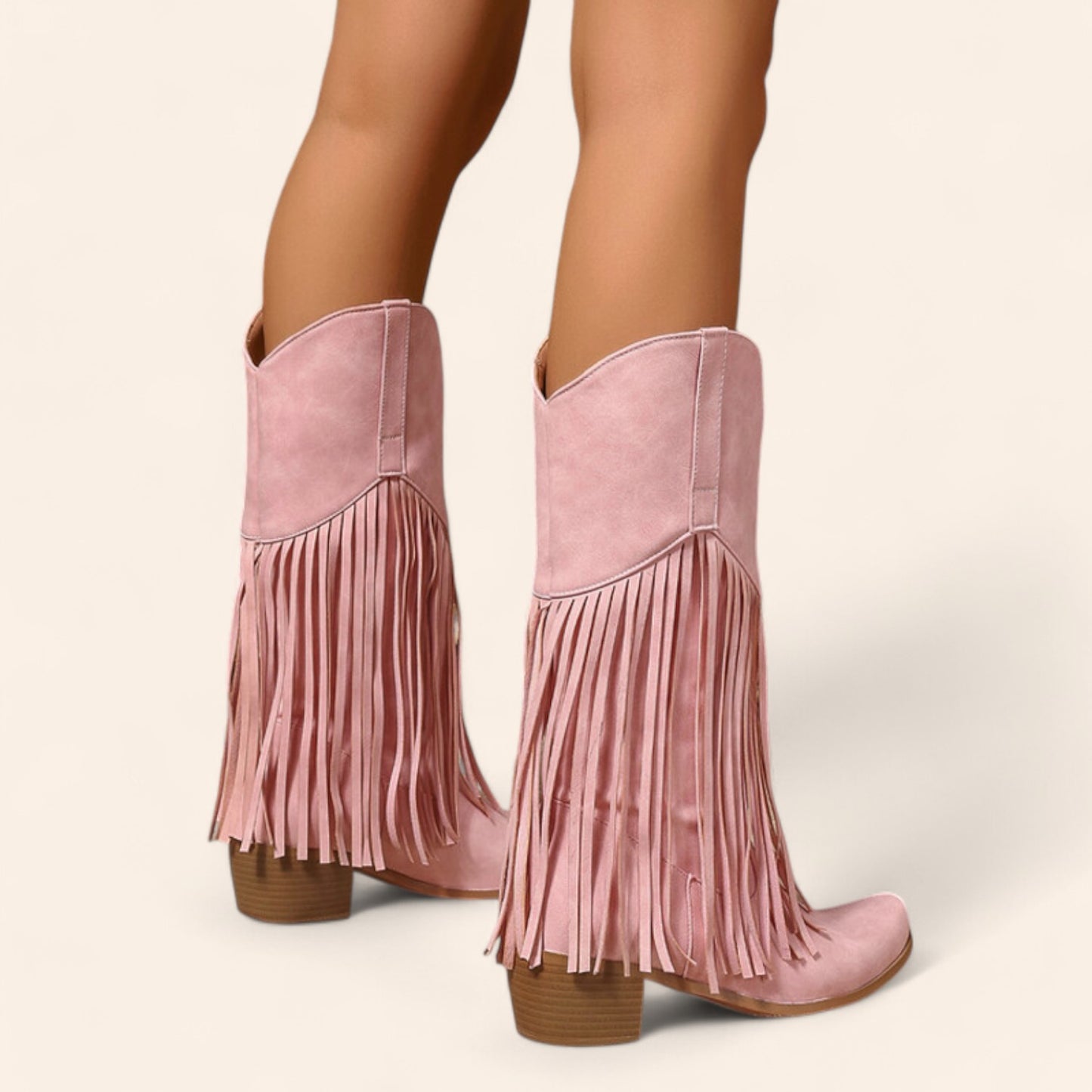 Pink cowboy boots with fringes - Vintage style - N°66