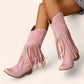 Pink cowboy boots with fringes - Vintage style - N°66