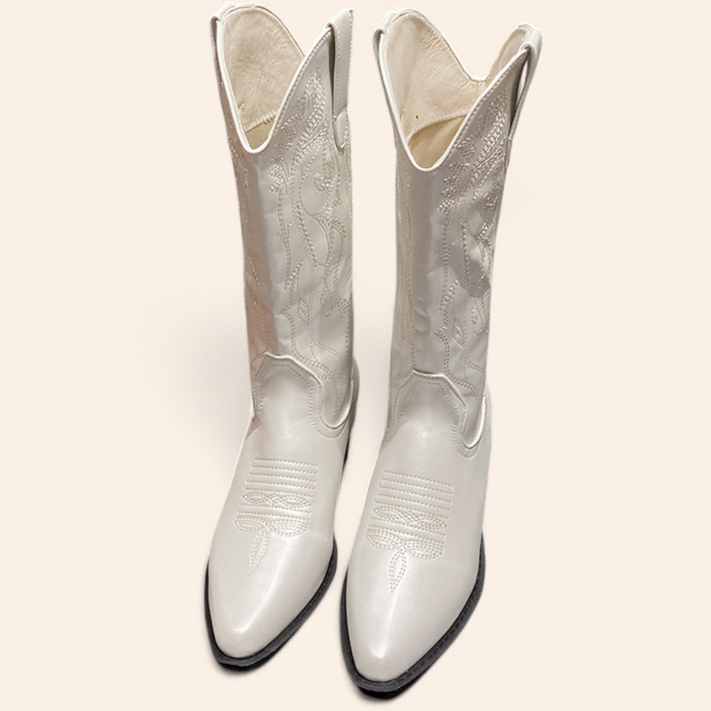 Cream beige cowboy boots with black soles - N°32