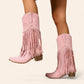 Pink cowboy boots with fringes - Vintage style - N°66