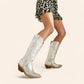 Silver cowboy boots with detailed embroidery - N°44