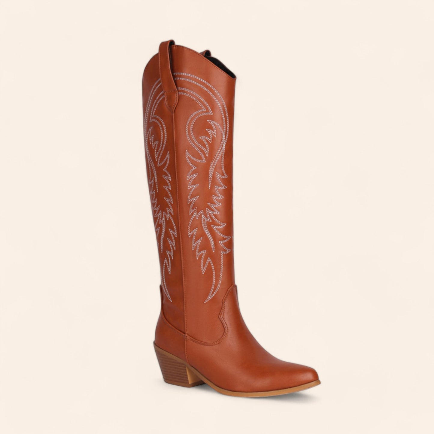 Brown cowboy boots with large white embroidery - N°57