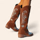 Brown suede cowboy boots with blue embroidery - N°95