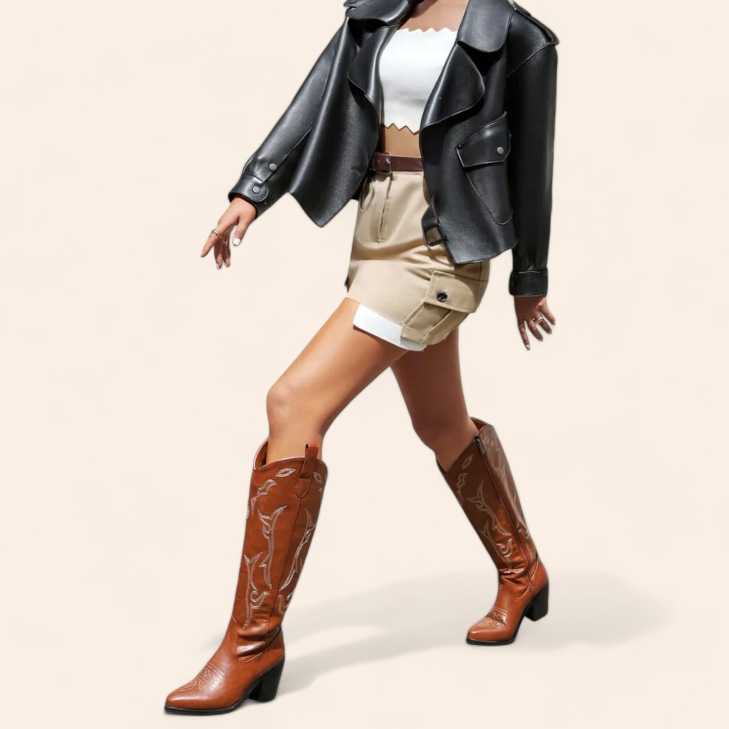 Brown cowboy boots with a large zipper - N°56