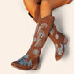 Brown suede cowboy boots with blue embroidery - N°95