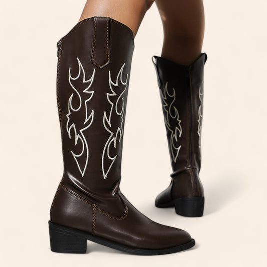 Brown smooth leather cowboy boots with embroidery - N°110