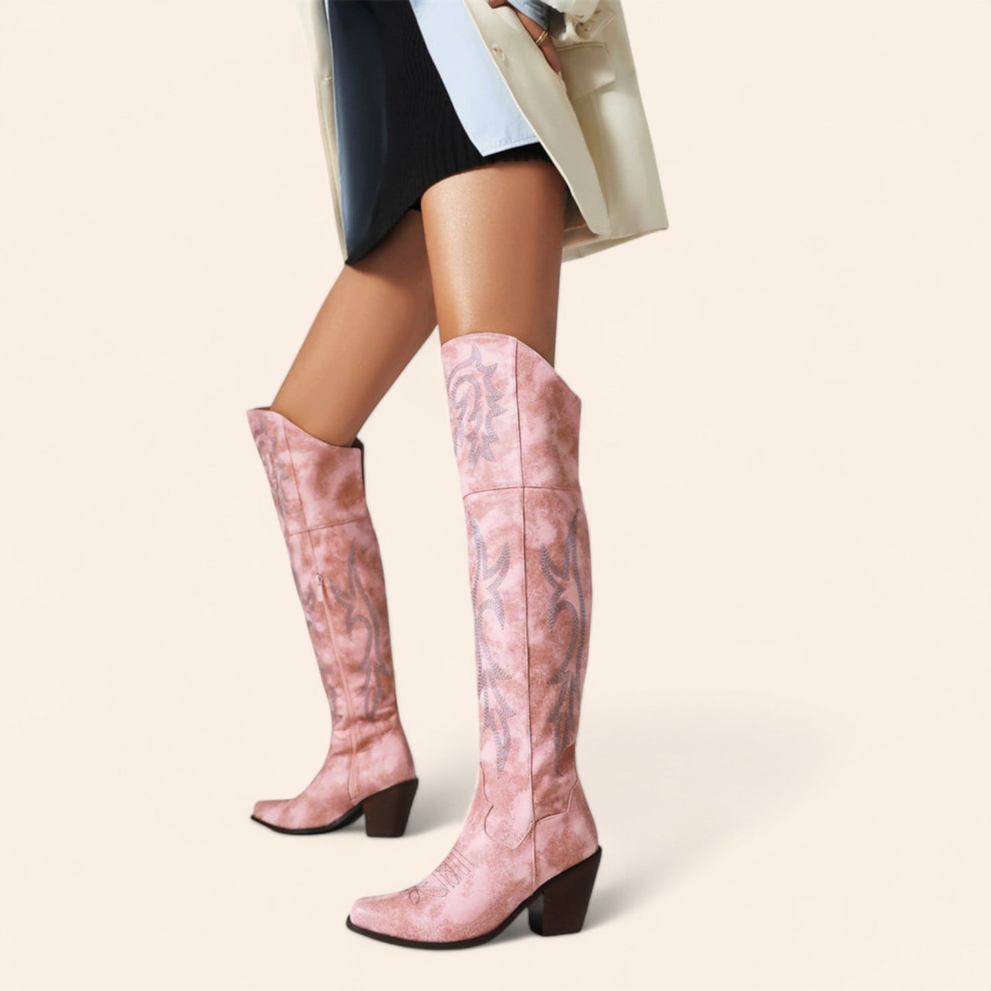 Tall pink cowboy boots - faded style - N°69