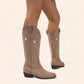 Beige-khaki cowboy boots with star embroidery - N°132