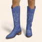 Blue cowboy boots with embroidery - denim-style - N°147