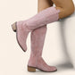 Pink suede cowboy boots with a round toe - N°78