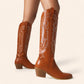 Brown cowboy boots with large white embroidery - N°57