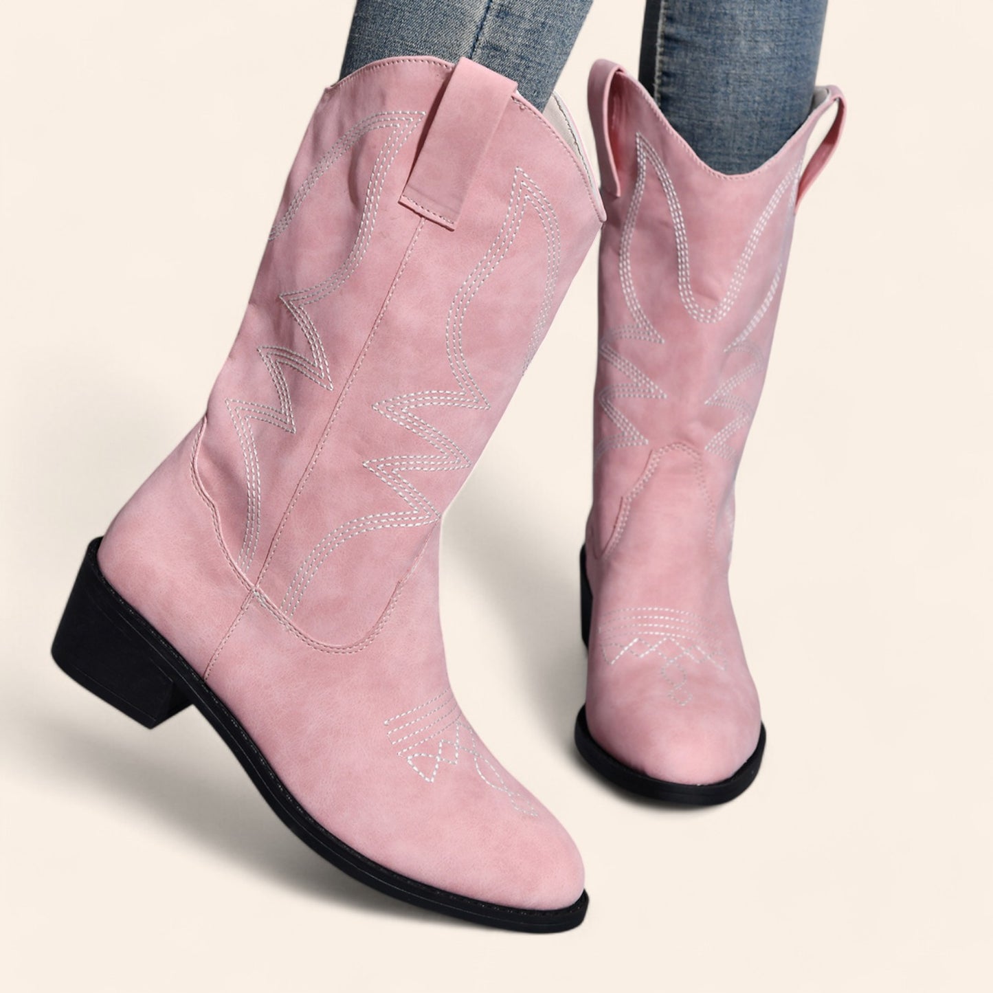 Pink cowboy boots with black heels - N°70