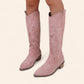 Pink cowboy boots with embroidery - Suede material - N°68