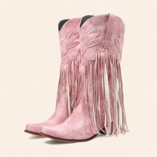 Pink cowboy boots with fringes - Western style - N°71