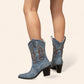 Blue cowboy boots with embroidery and denim material - N°96