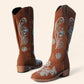 Brown suede cowboy boots with blue embroidery - N°95