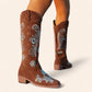 Brown suede cowboy boots with blue embroidery - N°95