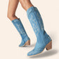 Sky blue cowboy boots with embroidery - N°145