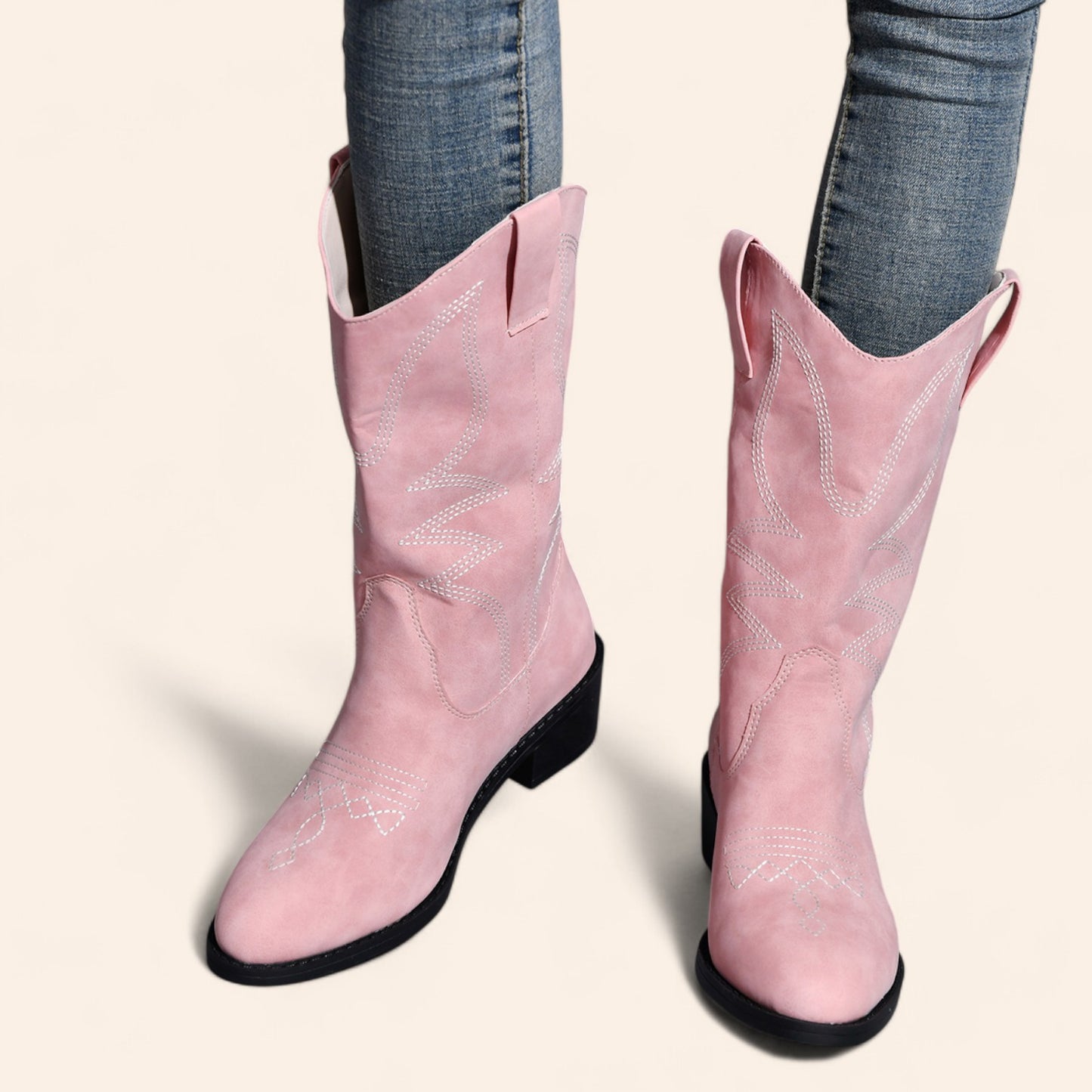 Pink cowboy boots with black heels - N°70