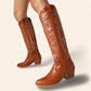 Brown cowboy boots with large white embroidery - N°57