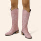 Pink suede cowboy boots with a round toe - N°78