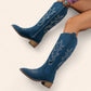 Blue cowboy boots with embroidery and brown soles - N°142