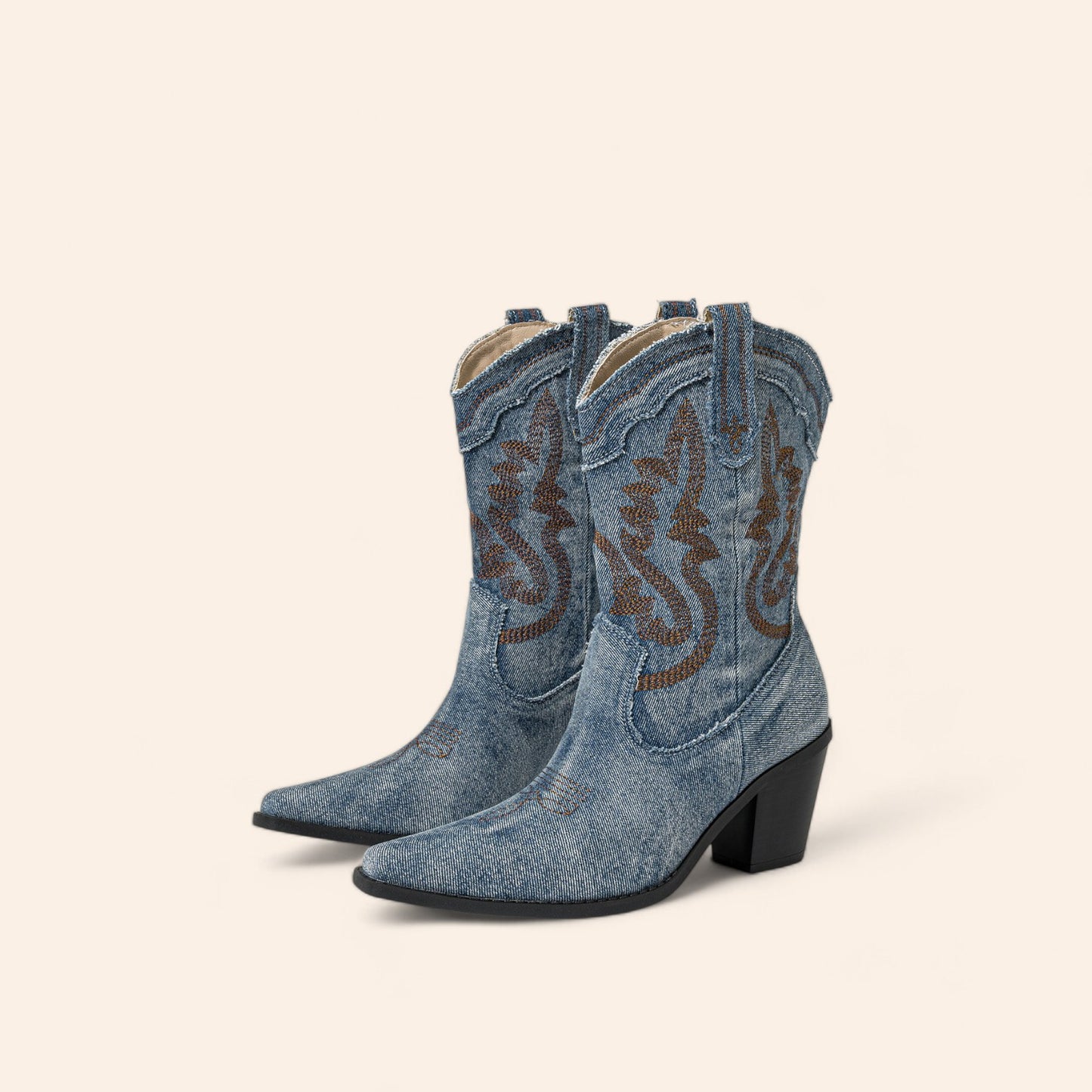 Blue cowboy boots with embroidery and denim material - N°96