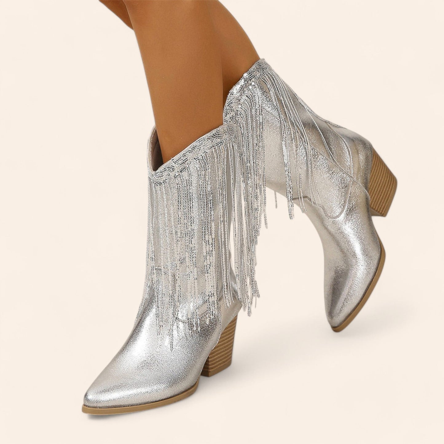 Silver cowboy boots with fringes - N°39