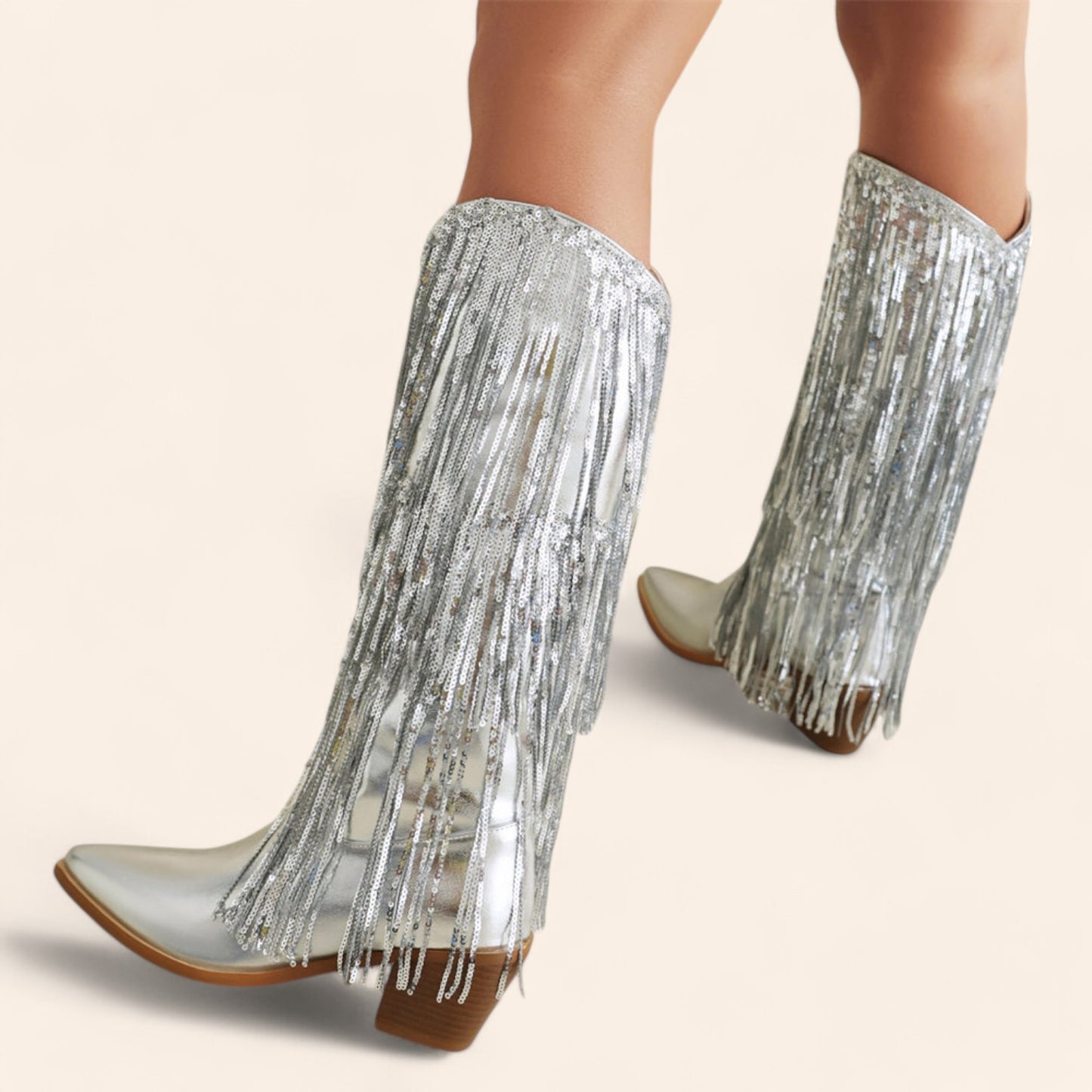 Silver cowboy boots with rhinestone fringes - N°40