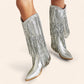 Silver cowboy boots with rhinestone fringes - N°40