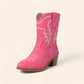 Pink cowboy ankle boots with white embroidery - N°76