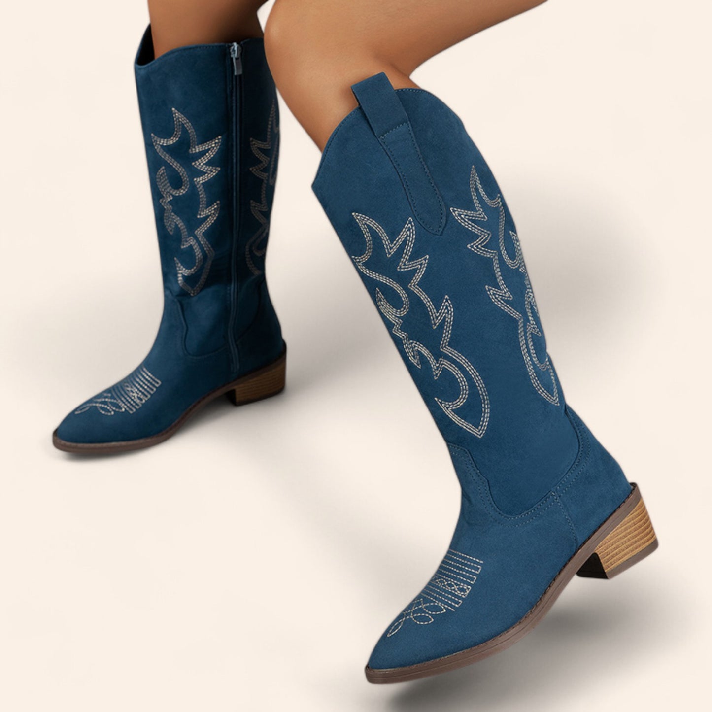 Blue cowboy boots with embroidery and brown soles - N°142