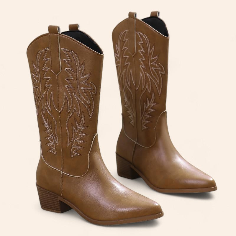 Brown cowboy boots with classic embroidery - N°46