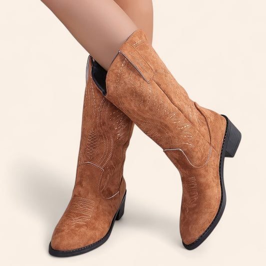 Brown suede cowboy boots with square heels - N°114