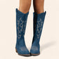 Blue cowboy boots with embroidery and brown soles - N°142