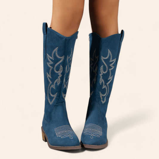 Blue cowboy boots with embroidery and brown soles - N°142