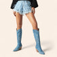 Sky blue cowboy boots with embroidery - N°145