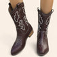 Coffee-brown cowboy boots with white side embroidery - N°107