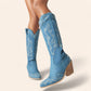 Sky blue cowboy boots with embroidery - N°145