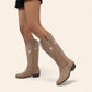 Beige-khaki cowboy boots with star embroidery - N°132