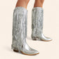 Silver cowboy boots with rhinestone fringes - N°40