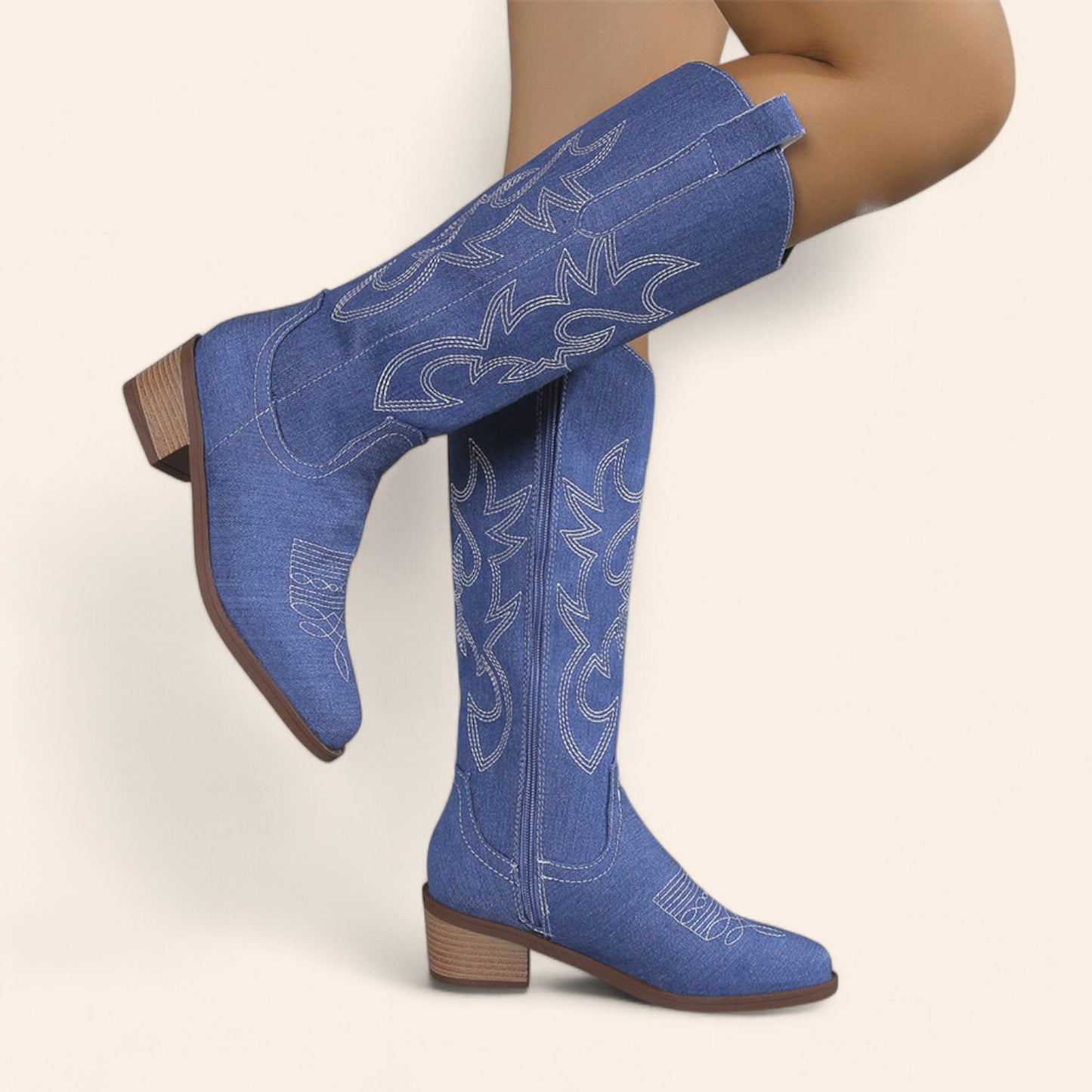 Blue cowboy boots with embroidery - denim-style - N°147