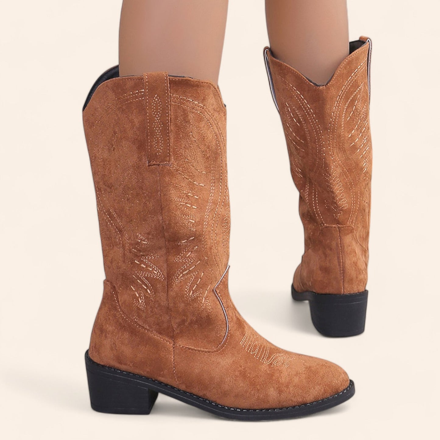 Brown suede cowboy boots with square heels - N°114