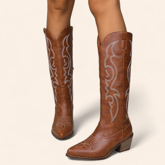 Brown cowboy boots with side embroidery - N°105