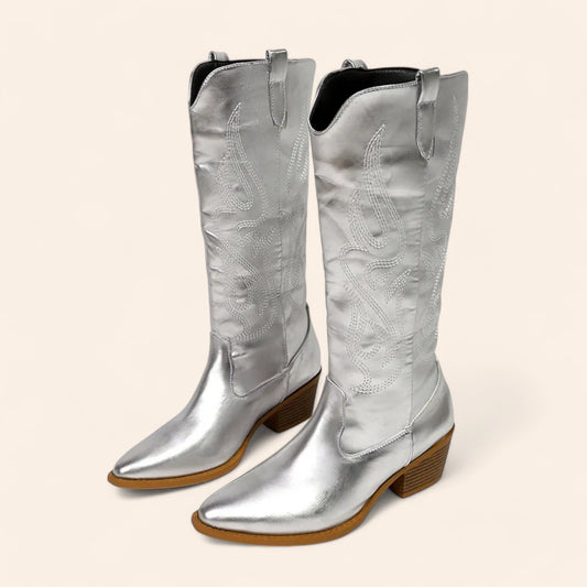 Silver cowboy boots with simple embroidery - N°43