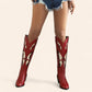 Red cowboy boots with butterfly embroidery - N°88